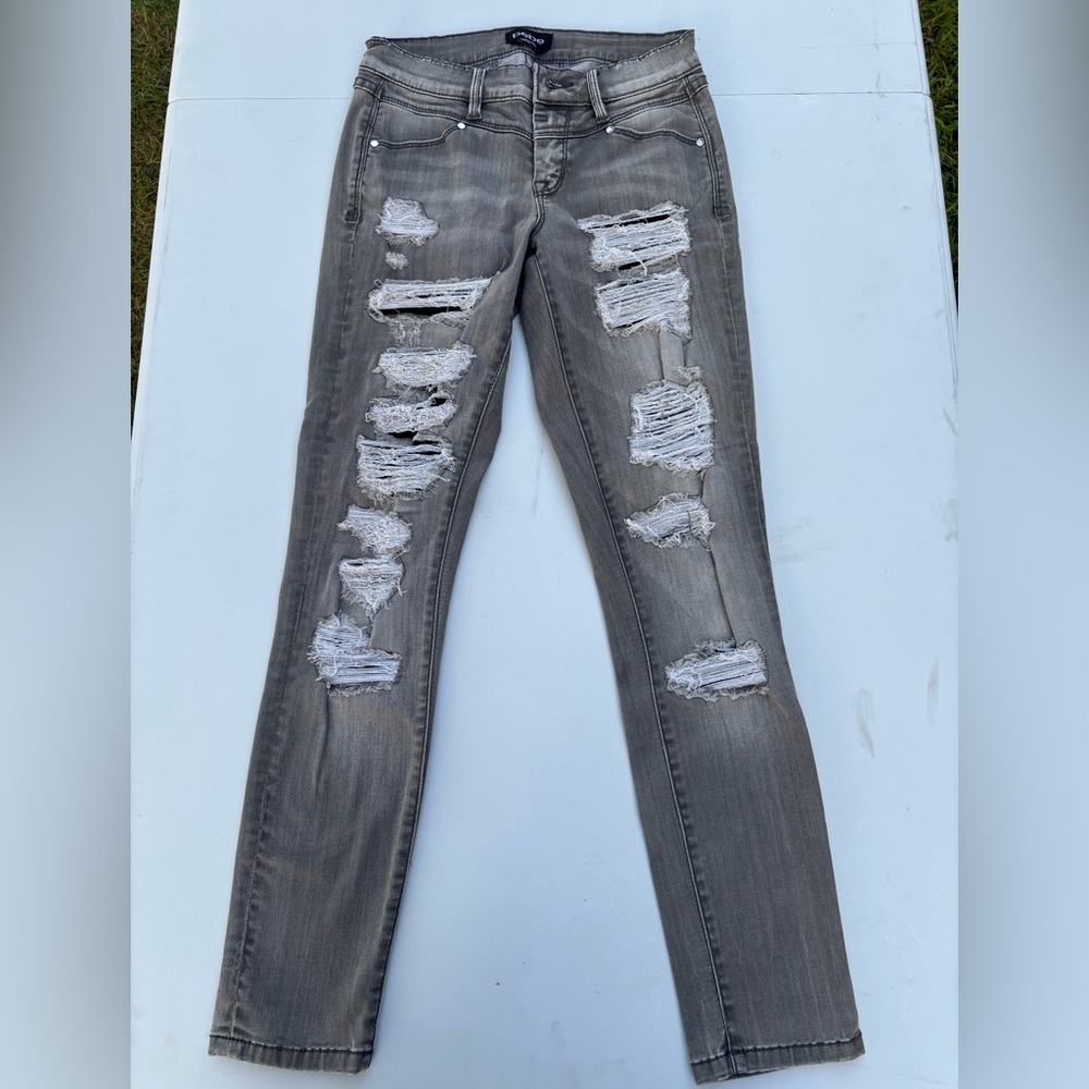 bebe Gray Distressed Skinny Jeans
